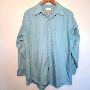 Van Heusen Blue Poplin Long Sleeve Button Down Dress ShirtMens Size L 16.5 32/33